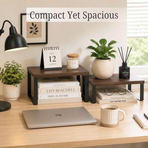 Image of Decorlay Metal & Wooden Cabinet Shelf Organizer Spice Rack Kitchen Counter Shelf, Pantry Organizer Storage Shelves, Stackable | Black-Brown