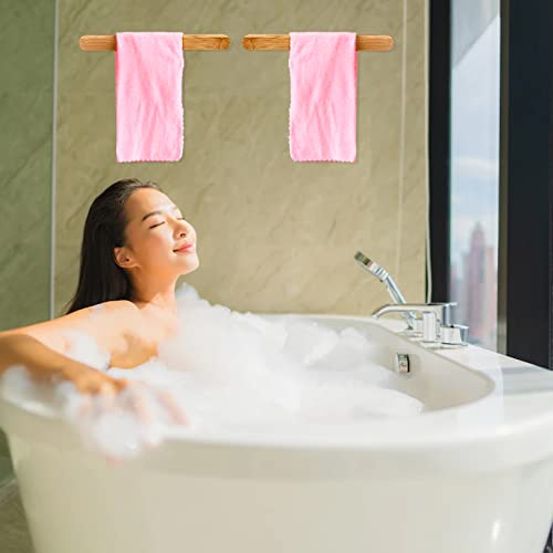 2 Pieces Wooden Towel Holder Kit No Drilling Bamboo Towel Holder Bamboo Guest Towel Holder Self Adhesive Sticky White Expansion Tube For Bathroom Kitchen Living Room #TOP6