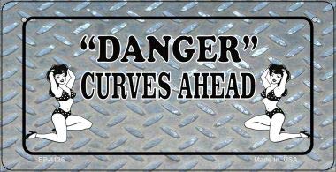 SMART BLONDE Danger Curves Ahead Novelty Metal Bicycle Plate BP-1126