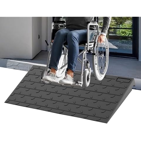 BESEA 2.5" inch Threshold Ramp Rubber Wheelchair Ramp, No-Slip Surface 3500 Lbs Load Capacity for Home Doorways Driveways Curb Cover