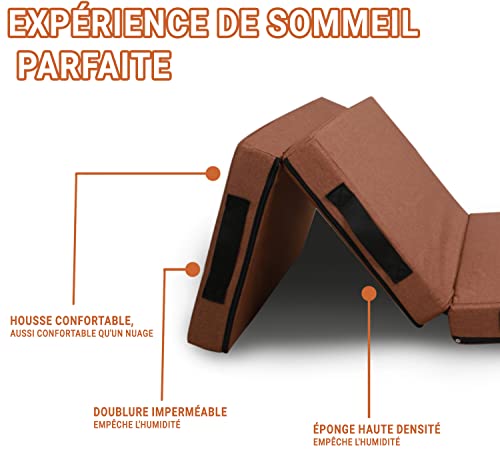 Spinko | Faltbare und tragbare Matratze für Wohnmobil, Transporttasche, entworfen für Vordersitzbank des Campingwagens Typ: Peugeot Boxer, Citroën Jumper, Fiat Ducato, Kabinenbett (Braun)