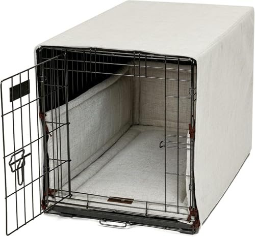 Jax & Bones Dog Crate Cover & Dog Crate Pad Set - Includes Crate Bed, Kennel Cover, & Soft Liner That Acts Like a Bumper - Large Lark Ivory - Made in USA