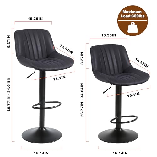 طقم كراسي بار من يوهوشير، كرسي بار دوار بارتفاع منضدة مع ظهر، كرسي بار من جلد صناعي قابل للتعديل، كرسي بار بتصميم عصري للمطبخ والإفطار، أسود