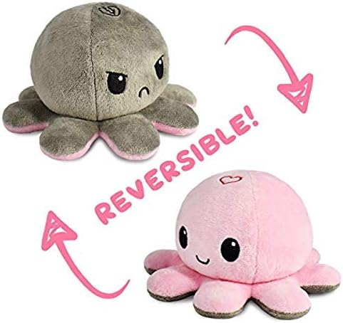 TeeTurtle - The Original Reversible Octopus Plushie - Love + Hate - Cute Sensory Fidget Stuffed Animals That Show Your Mood - Perfect for Valentine's Day! 4 inch