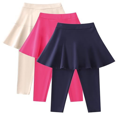 Image of StyleSavvy Trendy Girls' Leggings with Skirt - 2 Pack of Cotton Ruffle Skirt Pants for Kids for 3-8 Years