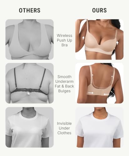 Image of FeelinGirl Wireless Push Up Bra Full Support Lift Balconette Seamless | No Underwire Tshirt Bra, Full Coverage, Back Smoothing, No Show Comfy Bra for Deep V Clothes