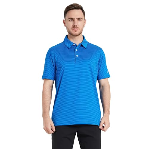 Image of Mens Golf Shirt Moisture Wicking Dry Fit Performance Sport Short Sleeve Striped Golf Polo Shirts for Men