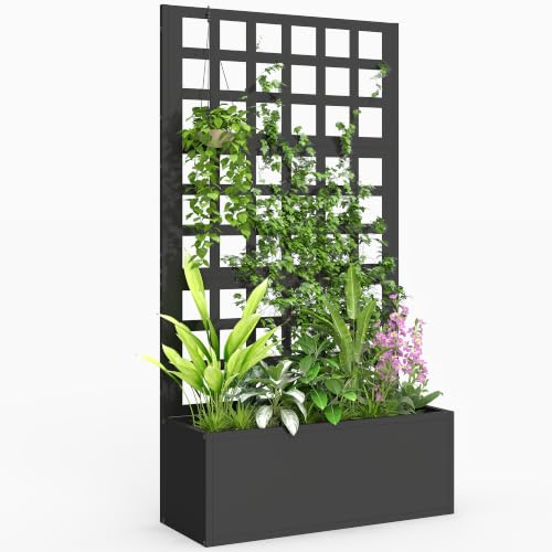 Outsunny Galvanized Raised Garden Bedw/Trellis 24" x 9" x 44.5" Black