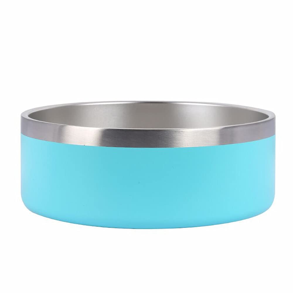Gteller 304 Stainless Steel Double Wall Dog Bowls, BPA Free Non-Slip Pet Dishes,Cat Food& Water Bowl with Rubber Base No Spill(32oz, Light Blue)