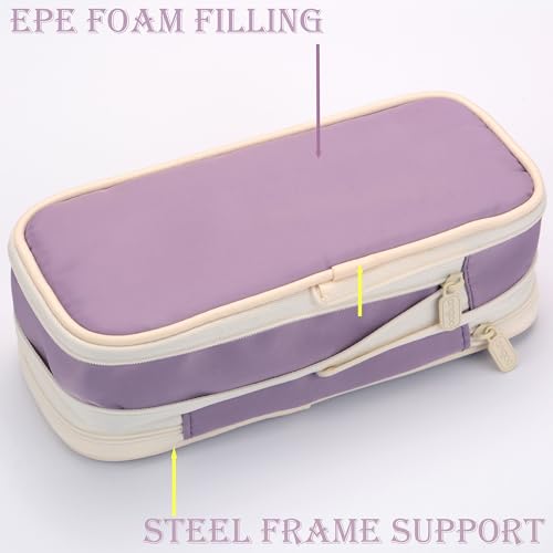 Image of Large Capacity Canvas Pencil Case Organizer Holder Pouch Bag with Zipper Compartments, Pen Cases for Women Girls School Adults (Purple)