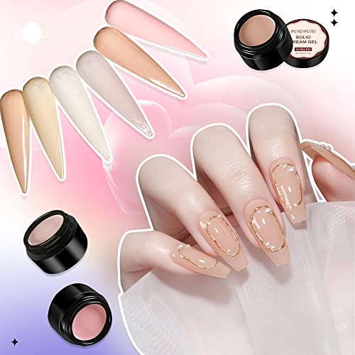 Solid Gel Nail Polish Kit, 6 Colors Nude Cream Pudding Gel Polish Set Uv Soak Off Gel Diy Nail Art Design Manicure Solid Mud Gel Polish Kit Holidays Gift Set For Home And Professional Gift Box #TOP6