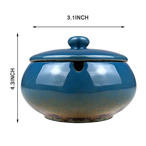 2 Pack Ceramic Ashtray With Lid Windproof For Indoor Outdoor, 4.3Inch Cigarettes In 3 Cigar Holders,Smoking Ash Tray Decor Home,Office,Table, Patio, Bar, Ktv,Father/Men/Smokers Gifts #TOP5