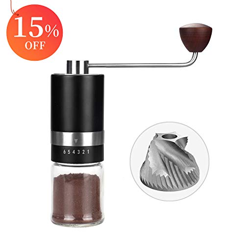 Manual Burr Coffee Grinder (Stainless Steel Burr) Grinder 6 Adjustable Setting Portable H