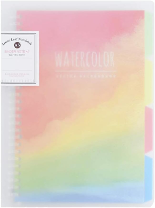 Transparent A5 20-Ring Loose Leaf Paper Notebook Book Diary Memo College Ruled Ring Binder Journal w/45 Insert Ruled Pages + 4 Index Divider Tabs Refillable,9 x 7.1 Inches (Gradient, A5)