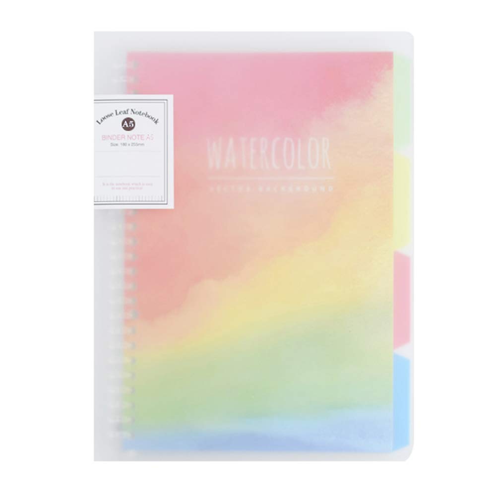 Transparent A5 20-Ring Loose Leaf Paper Notebook Book Diary Memo College Ruled Ring Binder Journal w/45 Insert Ruled Pages + 4 Index Divider Tabs Refillable,9 x 7.1 Inches (Gradient, A5)