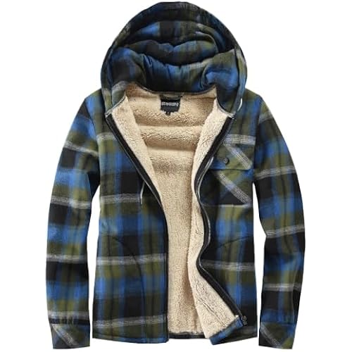 Elesuit Men's Full Zip Fleece Flannel Jacket Shirt Plaid Cotton Hoodie Coat