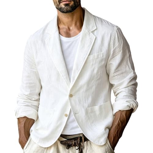Lmdudan Men Linen Blazer Jacket Casual Slim Fit Lightweight Coats Summer Travel Beach Street Business Casual Fashion Outfit