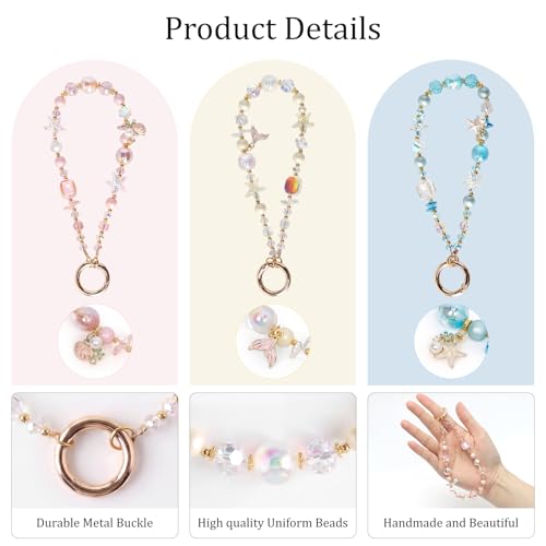 Kaluofan Phone Wrist Strap, Ocean Themed Keychain Wristlet, Beaded Camera Wrist Strap, Cute Phone Lanyard Purse Charms Bag Charm Camera Chain(Pink)