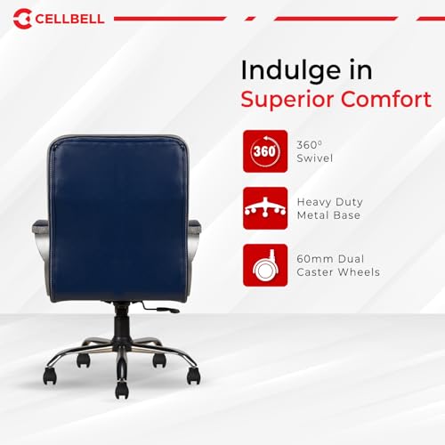 Image of CELLBELL C99 Apex Ergonomic High Back Executive Boss Chair for Home & Office | Leatherette Computer Chair with 4-Inch Cushioned Seat, Padded Armrests, 120 Tilt Height Adjustable (Navy Blue & Grey)