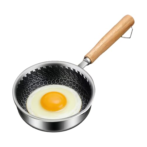 Uonguon Sartenes antiadherentes, sartén con mango de madera, olla con revestimiento de cerámica con agarre de baquelita resistente al calor, utensilios de cocina de tortilla de aluminio, equipo de