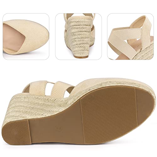 Perphy Platform Closed Toe Espadrille Wedge Heel Sandals for Women Beige 7 M US by Perphy - Used condition - Image 4