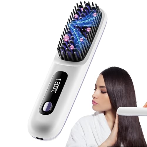 Peigne chaud et lisseur sans fil avec affichage LED pour coiffage autonome