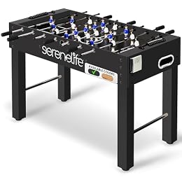 SereneLife 48" Arcade Foosball Table - 47.83'' x 24.02'' x 31.10'' Home Game Room Soccer Table, Modern Black Design, Chrome Steel Rods, 2 Balls, 2 Drink Holders, Adjustable for Kids & Adults