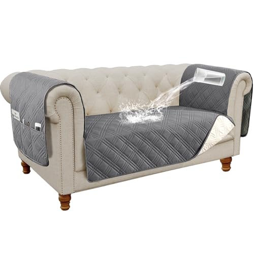 H.VERSAILTEX 100% Waterproof Chair Slipcover Armchair Covers with Extra Long Armrest Cover Traditional Chesterfield Furniture Protector Cover for Pets Kids Children Dog Cat(Chair, Lily Pad/B