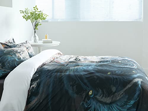 Bupird Wolf Duvet Cover, 100% Microfiber 3Pcs Queen 3D Wolf Bedding Set For Boys Girls, Cartoon Animal Wolf Dream Catcher Pattern Digital Print Duvet Cover, 1 Duvet Cover 2 Pillowcases (Queen, Wolf) #TOP1