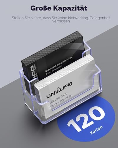 Uniclife 2 Pack Acryl Visitenkartenhalter für Schreibtisch 2 Slots Klar Visitenkarten-Display Ständer Desktop Visitenkartenorganisator Kartenständer für Büro Haus Ausstellung, 120 Karte Kapazität