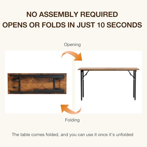TEMI Long Computer Desk Folding Table - 55.1 Foldable Office Desk, No Assembly, Perfect Writing Table for Bedroom, Dorm, or Apartment, Portable Large Desk or Study Table with Compact Design, Brown by TEMI - Image 2