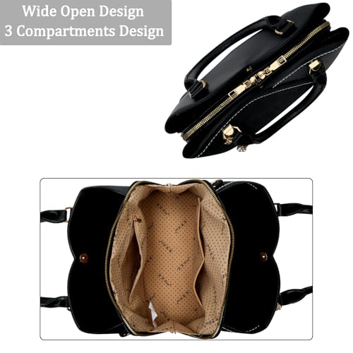 Image of KKXIU Triple Compartments Purses and Handbags for Women Fashion Ladies Satchel Shoulder Top Handle Bag