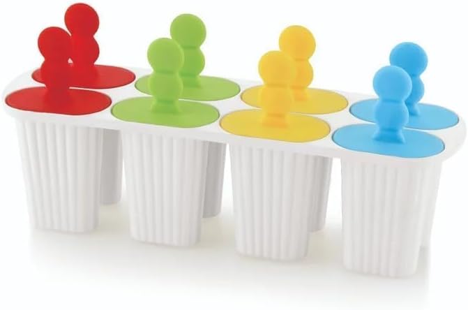 Plastic Reusable Ice Pop Makers,Homemade Popsicle/Frozen Ice Cream/Kulfi Candy Maker Moulds Tray for Children & Adults,Mold Tray with Stick,Multi Colour (Rectangle 08 Cups)