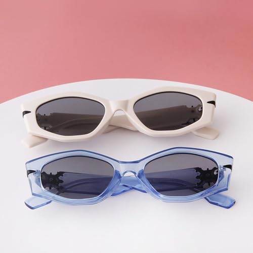 Lunettes de soleil tendance bleu polygone punk à verres verts - 2