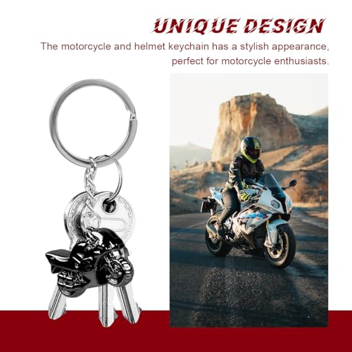 NYTKL 2 PCS Motorcycle Helmet Keychain, Creative Motorcycle Keychain Helmet Key Fob, 3D Metal Motorbike Keyring for Men (Black)