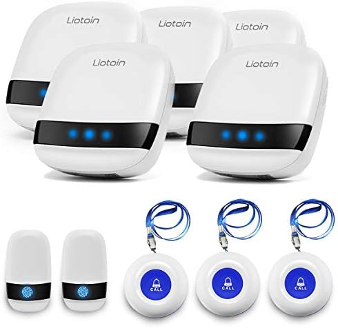 LIOTOIN Caregiver Pager Wireless SOS Call Button Nurse Alarm System Home/Elderly/Patient/Disabled/School Call Bell 5 Transmitter 5 Plug-in Receiver (600+ft Operating Range)……