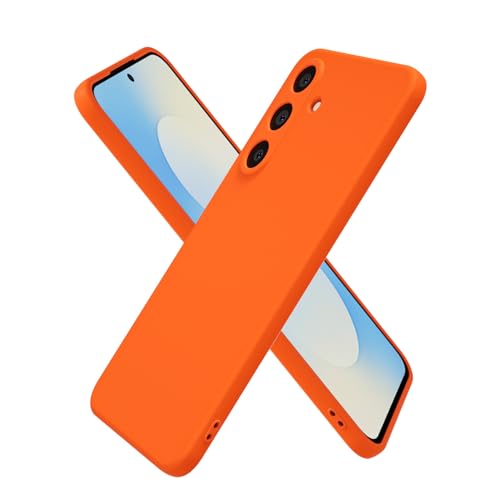 Oakxco for Samsung Galaxy S25 FE Case Silicone, Ultra Slim Thin Phone Case for Women Girls, Plain Solid Color Minimalist Aesthetic Cute Girly Design, Soft Rubber Gel TPU with Camera Cover, Neon Orange
