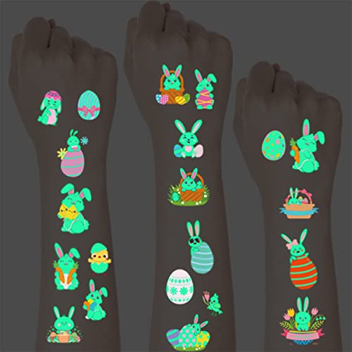 76Pcs Bunny Temporary Tattoos Easter Fake Tattoo Stickers Easter Bunny Carrot Waterproof Body Sticker For Cartoon St. Patrick's Day Decorations Parade Favor Party Supplies #TOP30
