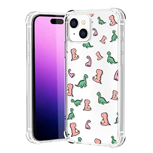 Coque iPhone 14 dinosaure coloré en TPU souple antichoc et transparent