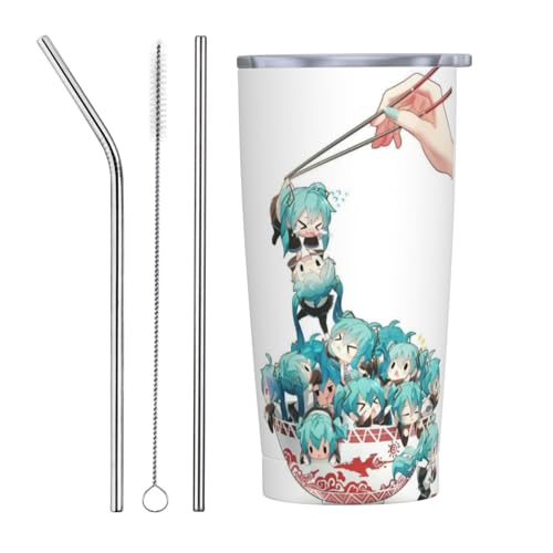 初音ミク アニメ ストロー&ストローブラシ付き マグカップ コーヒーカップ 600ml コンビニカップ タンブラー ステンレス製 保冷 保温 車用 蓋付き 持ち運び 水筒 大容量 直飲み キャラクター 人気 プレゼント