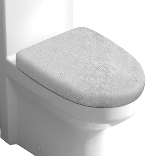 Microfiber Toilet Lid Cover, Soft Velvet Toilet Cover; Absorbent, Machine Washable, Comfortable, Durable Adjustable Toilet Seat Cover Fits Most Toilet Lids (light gray)