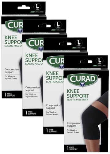 Image of Medline CURAD Knee Support for Men & Women, Elastic, Pull-Over, Knee Brace for Running Knee Pain, Workout Sports Knee Brace, Black, Large (Pack of 4)