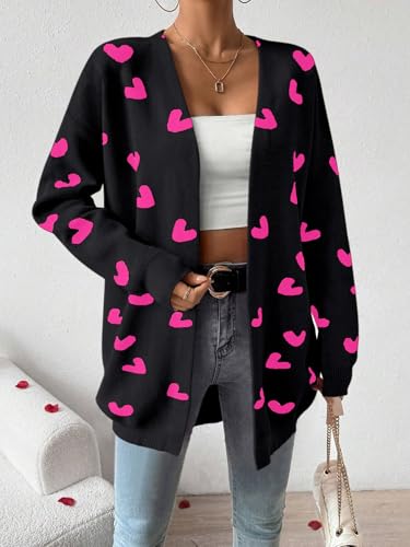 Image of Womens Cute Heart Cardigans Oversized Long Sleeve Open Front Knit Sweaters