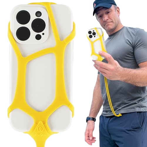 Image of Pulpo Safety Cell Phone Lanyard Yellow Fits Smartphones 6.1 inch to 6.8 inch - Anti Theft Phone Strap for Men & Women, Lanyards for Phones, Hiking Phone Holder & Cellphone Lanyard,Silicone Crossbody Straps