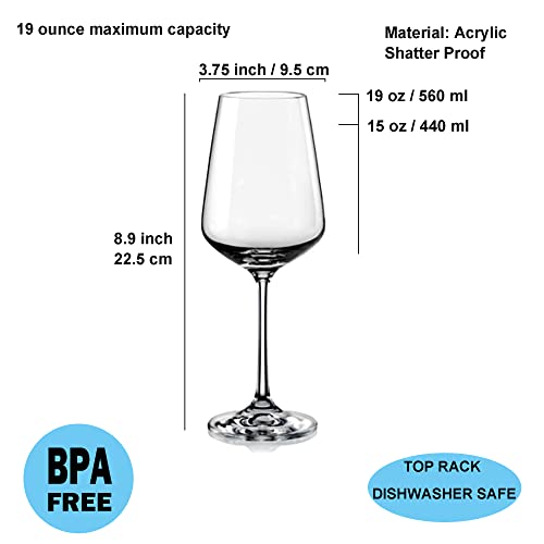 Koxin-Karlu Unbreakable Classic 18 Ounce All-Purpose Plastic Stem Wine Glasses Acrylic Glasses, Set Of 8 Clear #TOP1
