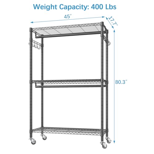 Vipek V12 Heavy Duty Rolling Garment Rack 3 Tiers Adjustable Wire Shelving Clothes Rack thumb #3