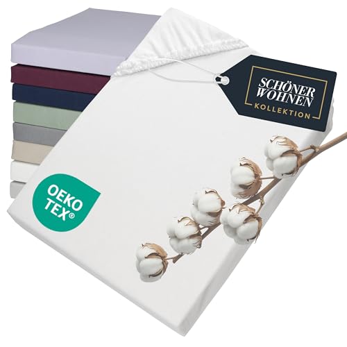 SCHÖNER WOHNEN Spannbettlaken 180x200cm Weiß bis 200x200cm - Luxus Spannbetttuch aus Jersey-Baumwolle Öko-Tex Bed Sheets - für Matratzen bis 30 cm Steg hoch & Boxspringbett - Bettlaken King