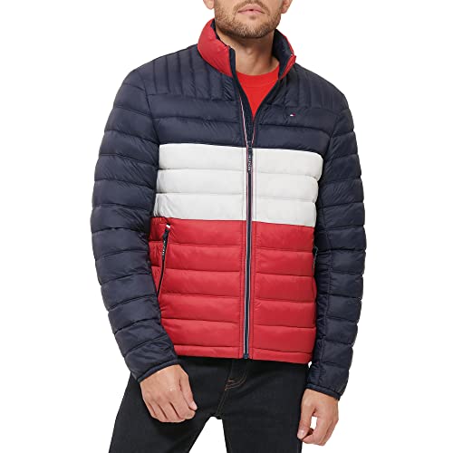 Tommy Hilfiger Men's Ultra Loft Lightweight Packable Puffer Jacket (Standard and Big & Tall), Midnight/White/Red w/Patch, 3X-Tall by Tommy Hilfiger - Used condition - US$47.56