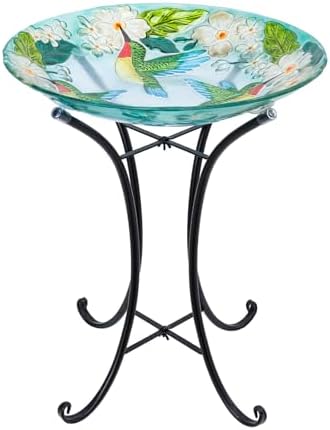 bird bath stand replacement that will transform your outdoor space 6 MUMTOP Bird Baths for Outdoors, Hummingbird Glass Large Bird Bath Bowl with Metal Stand, 18 Inch Bird Feeders for Outside and Garden, Patio,Lawn Decor (Hydrangea)