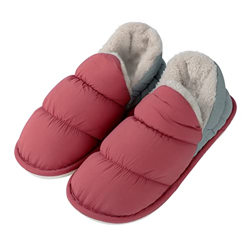 JIAHG Women Men’s Waterproof Insulated Down Slippers Non-Slip Snow Ankle Boots Winter Warm Cozy Plush Lining House Shoes2